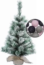 Petit sapin de Noël enneigé - incl. mélange d'ampoules gris/rose clair - H60 cm