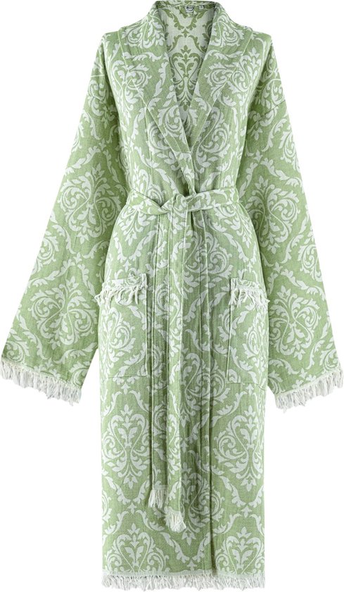 Trimita - Badjas Dames Katoen - 100% Turks Katoen - Fair Trade Badjassen - Heerlijk Zacht, Licht en Handgemaakt - Perfect voor Thuis, Sauna of Spa - Maat S/M - Groen