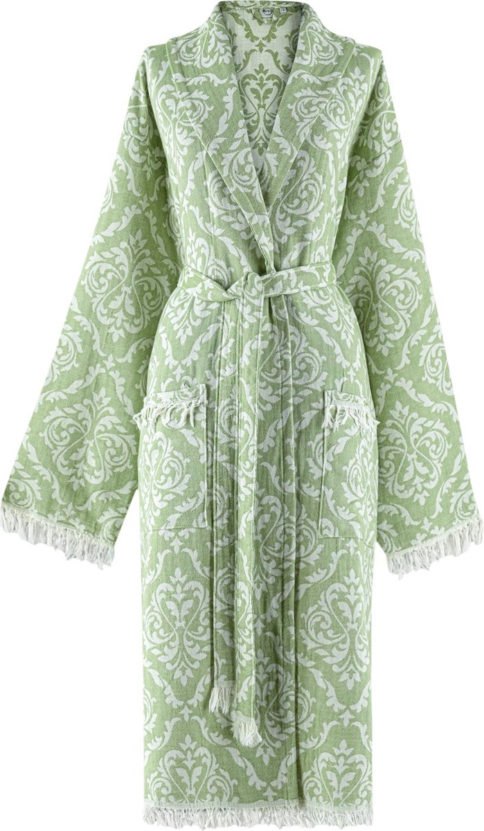 Trimita - Badjas Dames Katoen - 100% Turks Katoen - Fair Trade Badjassen - Heerlijk Zacht, Licht en Handgemaakt - Perfect voor Thuis, Sauna of Spa - Maat S/M - Groen