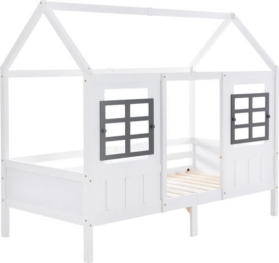 Merax Huisbed - Bed voor Kinderen - Peuterbed met Uitvalbeveiliging - Wit