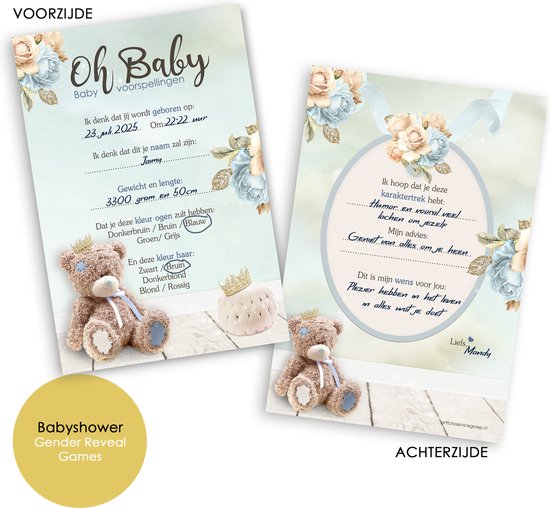 BSG504 BLEU - Cartes à remplir pour baby shower (20 pièces) - Oh Bébé - Cartes à remplir Bébé - Jeux pour baby shower - Cartes pour bébé - Prédictions pour bébé - Baby shower - Jeux pour baby shower - Gender Reveal