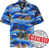 Hawaii Blouse Mannen - Shirt - Hemd - 100% Katoen - Overhemd Heren Korte Mouw - Made in Hawaii "Varen Rond Hawaii" Maat S