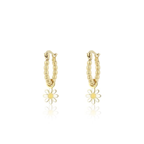 OOZOO Jewellery - Goudkleurige oorringen met een bloem bedeltje - SE-3016