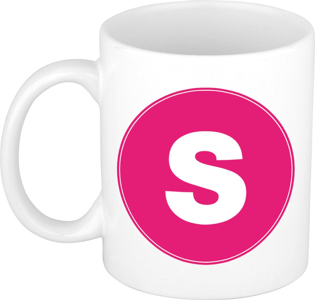 Koffie mok met de letter S - beker - roze - eerste letter van een voornaam - wit - 300 ml