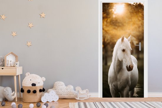 Affiche de porte - Cheval - Enfants - Automne - Animaux - Nature - Chambre d'enfant - Sticker de porte - Papier peint photo porte - Décoration de porte - Sticker autocollant - 80x205 cm - Chambre à coucher - Décoration de chambre