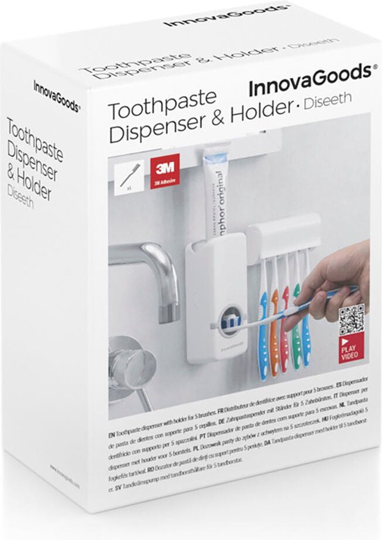 Kit Distributeur De Dentifrice Mural + Porte-brosse à Dents – Blanc, Plastique