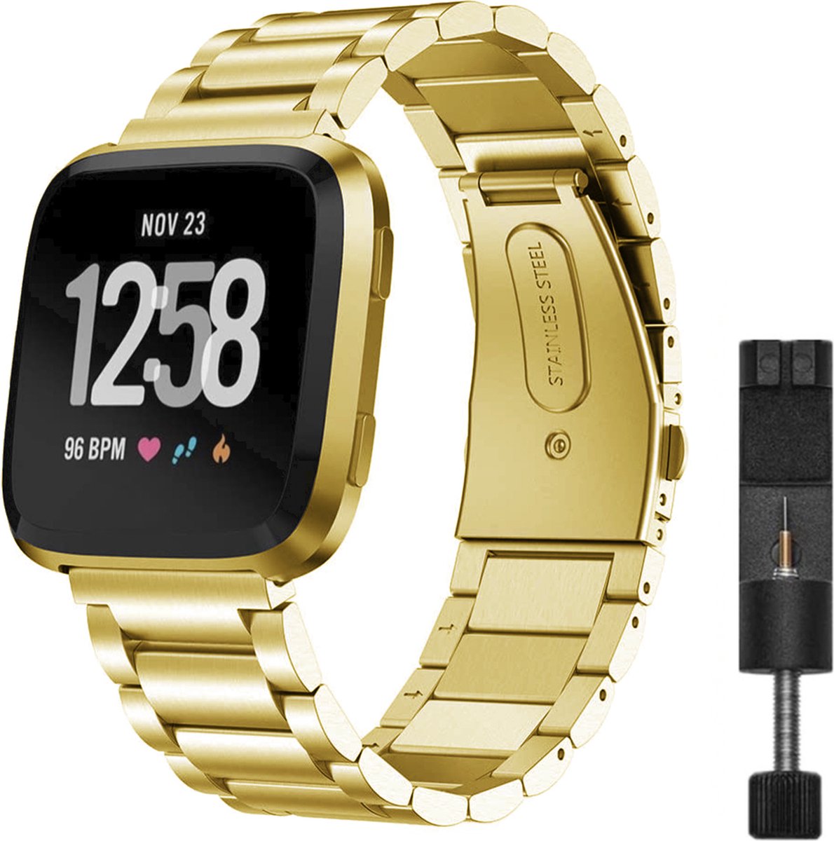 MY PROTECT - Luxe Metalen Bandje Geschikt Voor Fitbit Versa 1 / Versa 2 - Schakel Band - Goud