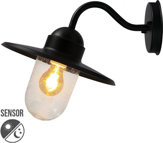 Lampe d'extérieur avec capteur jour et nuit - Applique extérieure - Lanterne Skane - Zwart - Lampe à capteur jour-nuit IP44 + E27 LED - 2,3 watts - 2500K blanc chaud