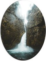 Dibond Ovaal - Water - Waterval - Rots - Bomen - 51x68 cm Foto op Ovaal (Met Ophangsysteem)