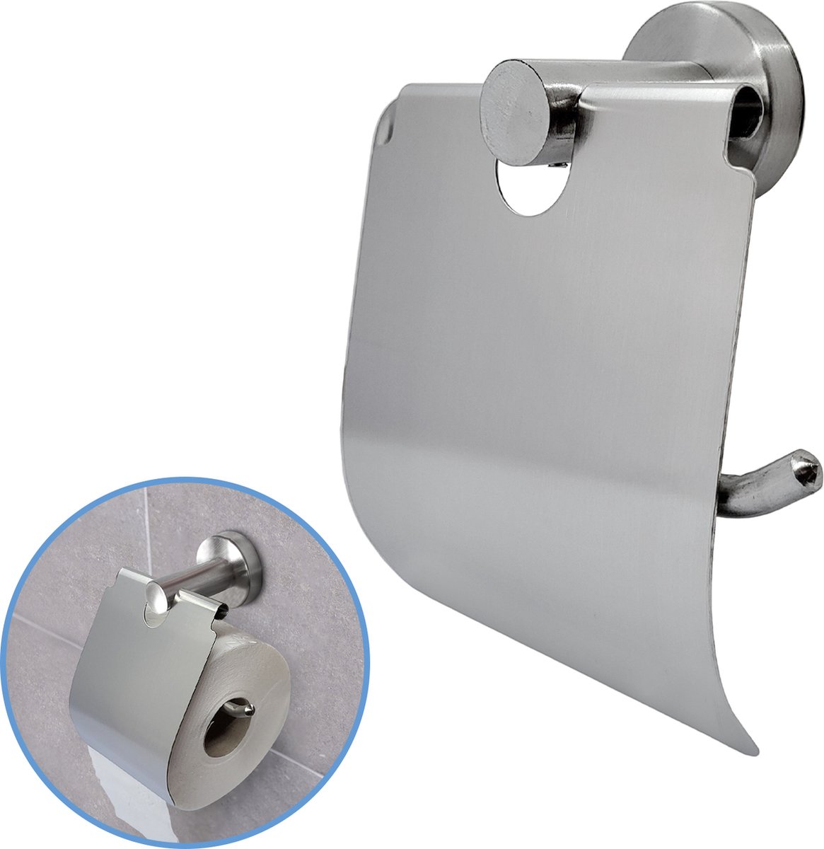 Sanics Toiletrolhouder Zilver met Klep - WC Rolhouder RVS Inclusief Montage set - WC Papier Houder Hangend - Closetrolhouder