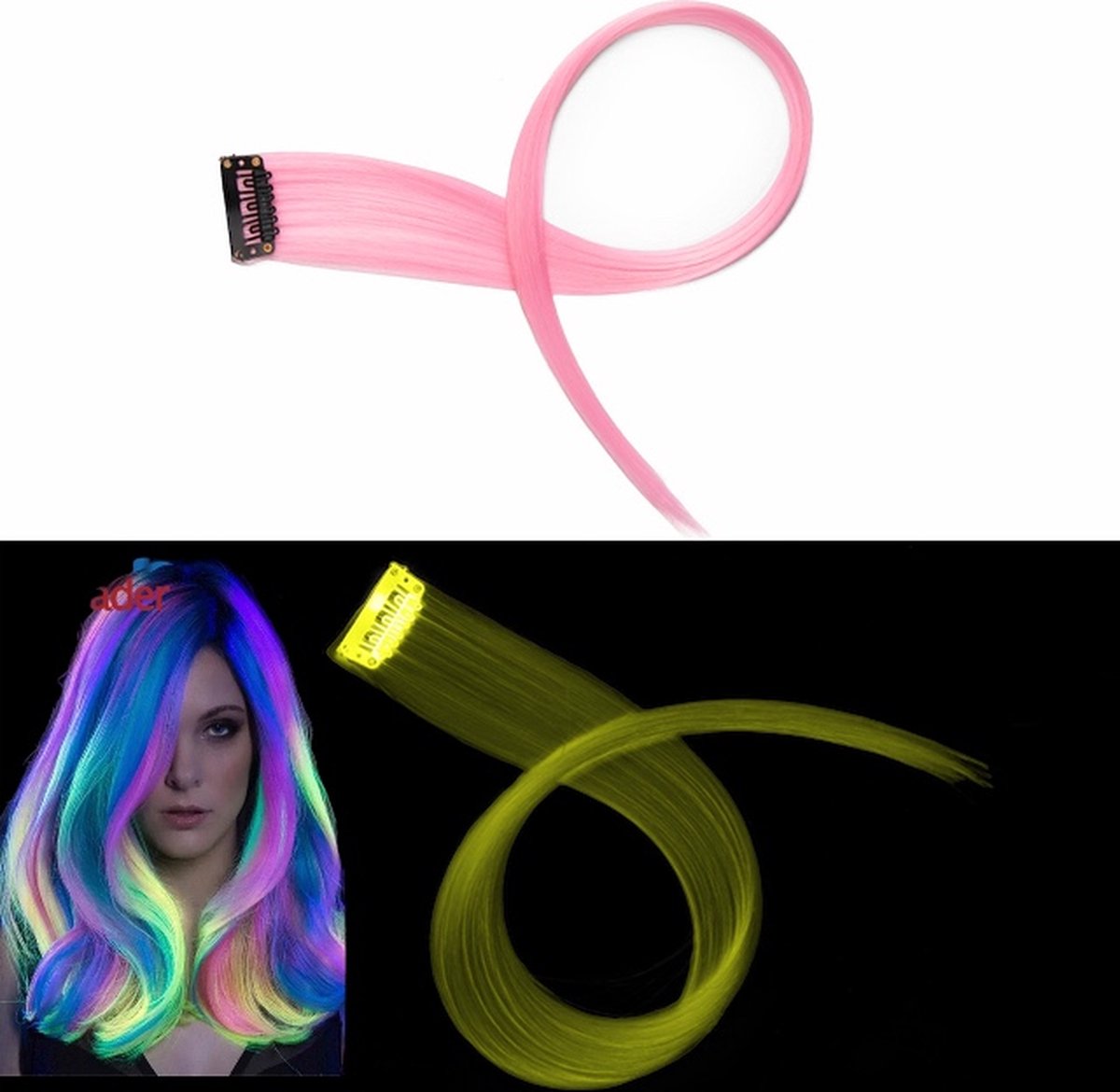 Hairextension Glow In The Dark - Clip In Haar - Haar Extension - Nephaar - Kunsthaar - Carnaval - Verkleden