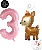 Snoes - Bambi Basis ballon set XXL Cijferballon Baby Pink 3 - Lief Hert + Cijfer Ballon 3 Jaar - Helium Geschikt
