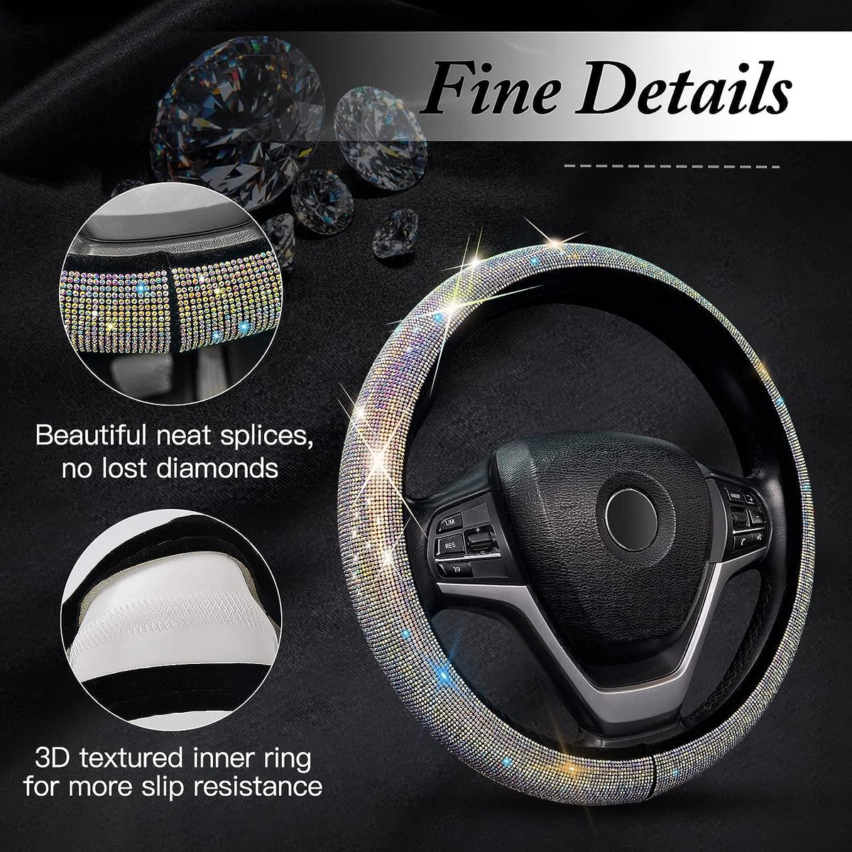Lifetooler Couvre Volant Paillette Strass Protege Volant Voiture en Cristal Diamant Brillant 38 cm Antidérapant Glitter Housse Volant Voiture Bling Accessoires pour Femmes (Noir-Or Lifetooler Couvre Volant Paillette Strass Protege Volant Voiture en Cristal Diamant Brillant 38 cm Antidérapant Glitter Housse Volant Voiture Bling Accessoires pour Femmes (Noir-Or