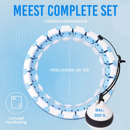 Hula hoop bleu et blanc de 60 cm avec une balle de 350 g. "Ensemble le plus complet" avec "Manuel inclus".