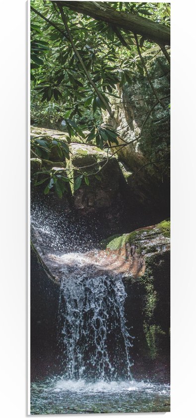 PVC Schuimplaat - Water - waterval - Spettrs - Druppels - Bomen - Stenen - Tropisch - 20x60 cm Foto op PVC Schuimplaat (Met Ophangsysteem)