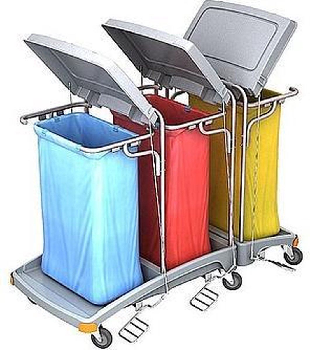Splast afval trolley met 3x 120l zak houders en deksels - zijplaten optioneel