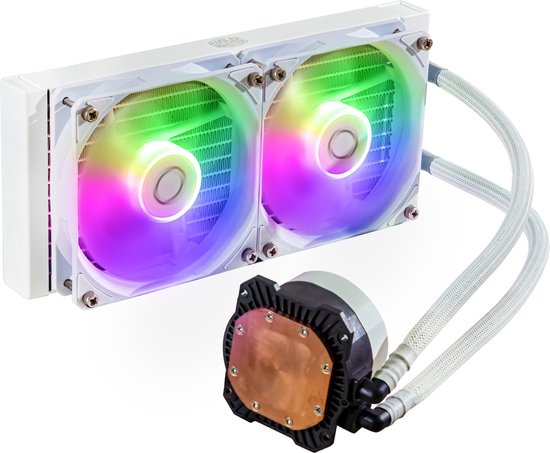 Cooler Master MasterLiquid 240L Core ARGB waterkoeler - Wit - 2 x 120 mm RGB fans, 240 mm radiator, Intel: LGA1700 / 1200 / 115X / 2066 /2011-3 AMD: AM5 / AM4 / AM3(+) / AM2(+) - Cooler Master