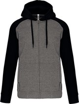 Tweekleurige hoodie met rits en capuchon 'Proact' Grey Heather/Black - XS