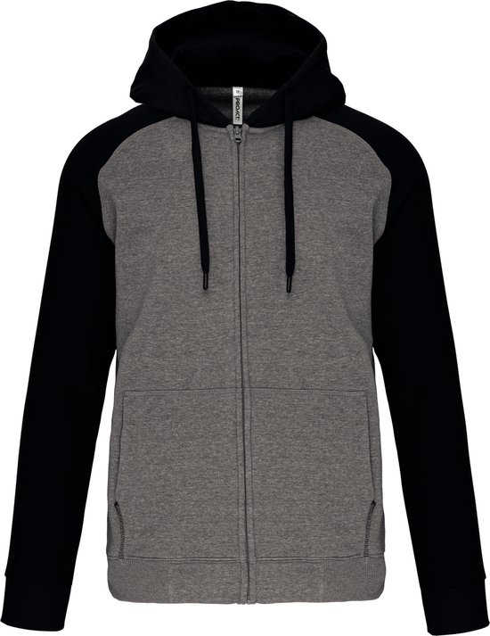 Sweat à capuche zippé bicolore ' Proact' Gris Chiné/Noir - XS