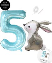 Snoes - Panpan Ensemble de ballons de Basis XXL Ballon numéroté Bébé Blue Blauw Nude 5- Sweet Rabbit + Number Ballon 5 Years - Hélium Convient