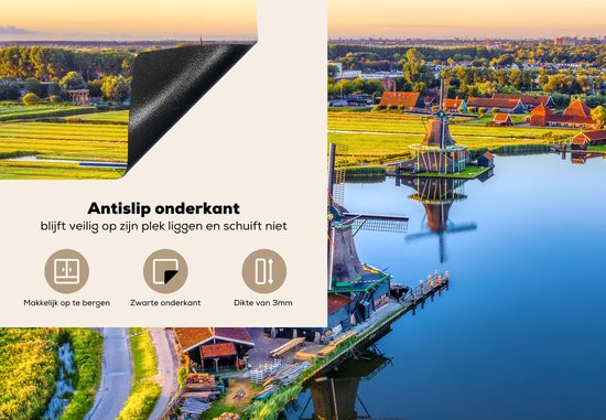 Kookplaataccessoires - Inductie beschermer - 75x52 cm - Inductie Afdekplaat - Anti Slip Mat - Molen - Hollands - Avond - Landschap - Inductiebeschermer - Voor kookplaat - Werkbladbeschermer - Keuken decoratie - Accessoires