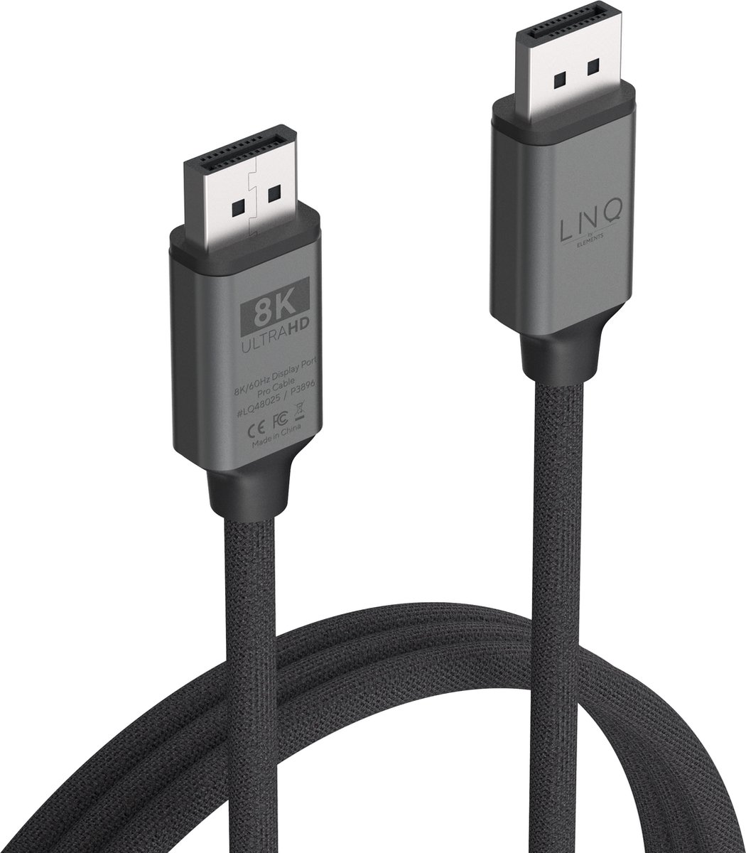 LINQ Connects DisplayPort naar DisplayPort Pro Kabel – Geschikt voor 8K @ 60Hz | 2 Meter Hoogwaardige Videokabel