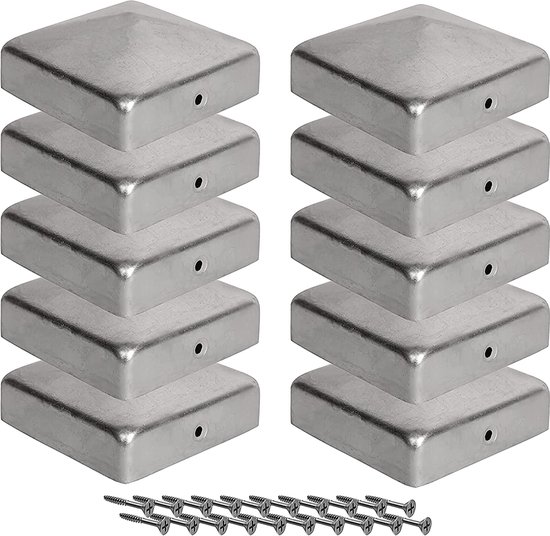 Viirkuja® Paalkappen 12x12 cm - 10 stuks, 120x120 mm, afrasteringspaal metaal/afrasteringspaal verzinkt, piramidevorm - paalkap 12x12 / kappen voor houten palen/kappen voor afrasteringspalen met schroeven