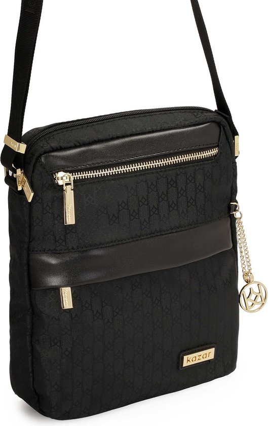 Classic black fabric messenger bag