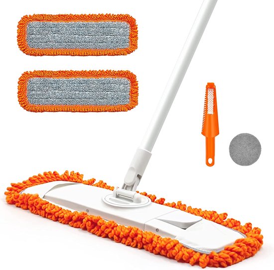MASTERTOP Grote platte dweil, 60 cm microvezel dweil met 5 dweilpads en roestvrijstalen handvat, professionele dweil voor hardhout, laminaat, tegelvloer reiniging