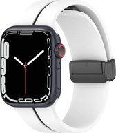 Siliconen bandje - geschikt voor Apple Watch series 1/2/3/4/5/6/7/8/9/SE/SE 2/Ultra/Ultra 2 met case size 42 mm / 44 mm / 45 mm / 49 mm - wit-zwart