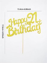 taart topper - verjaardag - 21 jaar - cheers - decoratie - happy birthday - versiering - Goud