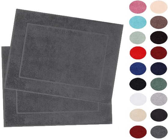 Set de 2 tapis de bain, tapis de bain, tapis de douche, tissu éponge, dimensions premium 50 x 70 cm, 100 % coton, qualité 650 g/m², anthracite