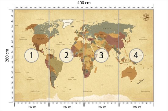 Papier peint photo Wereldkaart - Papier peint non tissé - 400 x 280 cm