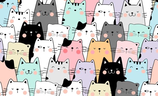 Foto: Fotobehang kleurrijke tekenfilmkatten vliesbehang 254 x 184 cm