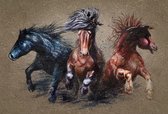 Fotobehang Drie Rennende Paarden - Vliesbehang - 315 x 210 cm