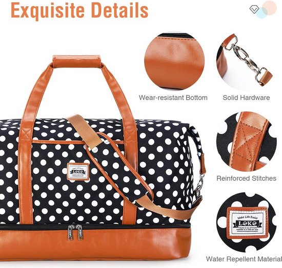 Travel Duffel weekendtas handbagage weekendtas met schoenenvak voor dames HB -10, HS, 50 cm x 33 cm x 25 cm