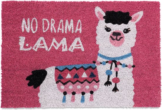 deurmat lama - no drama lama - 40 x 60 cm - antislip - weerbestendig - roze-wit
