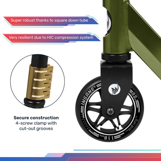 Stuntscooter kinderen en volwassenen Fun Pro Insane² met ABEC 9 lagers, 110 mm wielen, griptape, HIC compressie