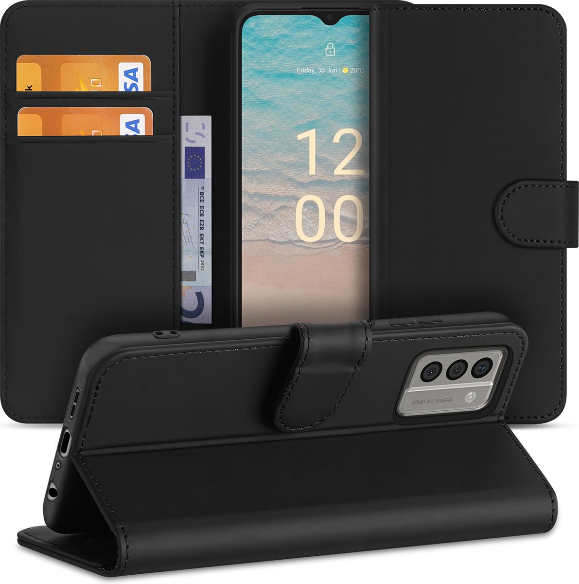Book Cover Hoesje voor de Nokia G22 Zwart met Pasjeshouder