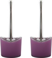 MSV Brosse WC dans support/WC - 2x brosse Aveiro - Plastique PS /acier inoxydable - violet/argent - 37 x 14 cm
