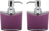 MSV Distributeur/distributeur de savon Aveiro - 2x - Plastique PS - violet/argent - 11 x 14 cm - 260 ml