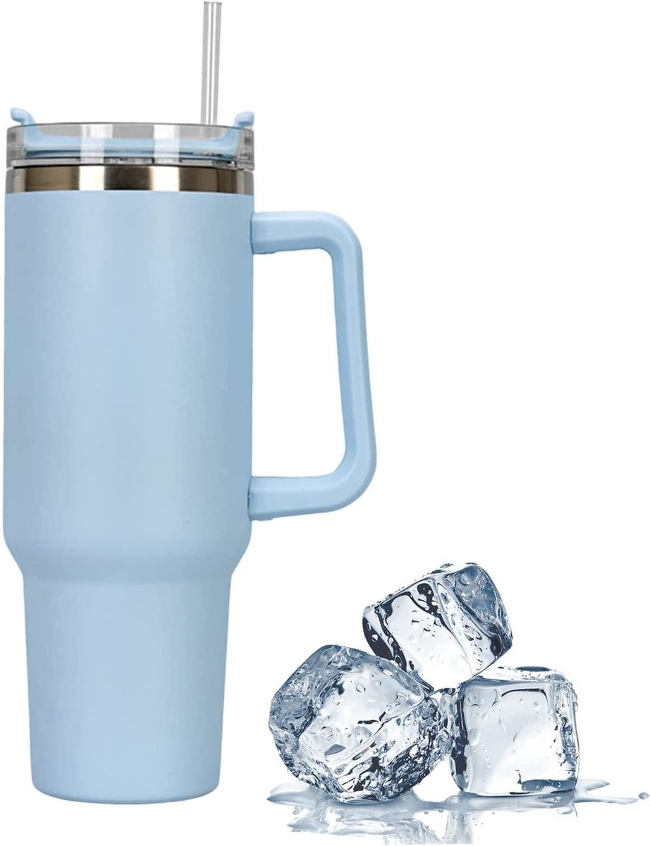 Tasse voyage avec anse, Tasses de voyage à café thermos, Gobelet  isotherme en acier inoxydable avec couvercle et paille, Bouteilles d'eau  sous vide étanches pour chaud et froid, 40 oz