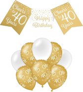 Paperdreams Luxe 40 jaar feestversiering set - Ballonnen & vlaggenlijnen - wit/goud