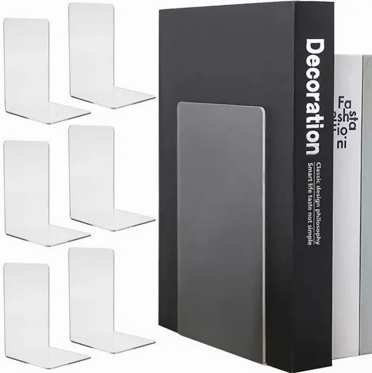 Set van 6 Doorzichtige Boekensteunen - Plexiglas - Transparant - 18,5 x 12 x 12 cm - Boekenstandaard - Boekensteun - Boekenhouder - Book Holder