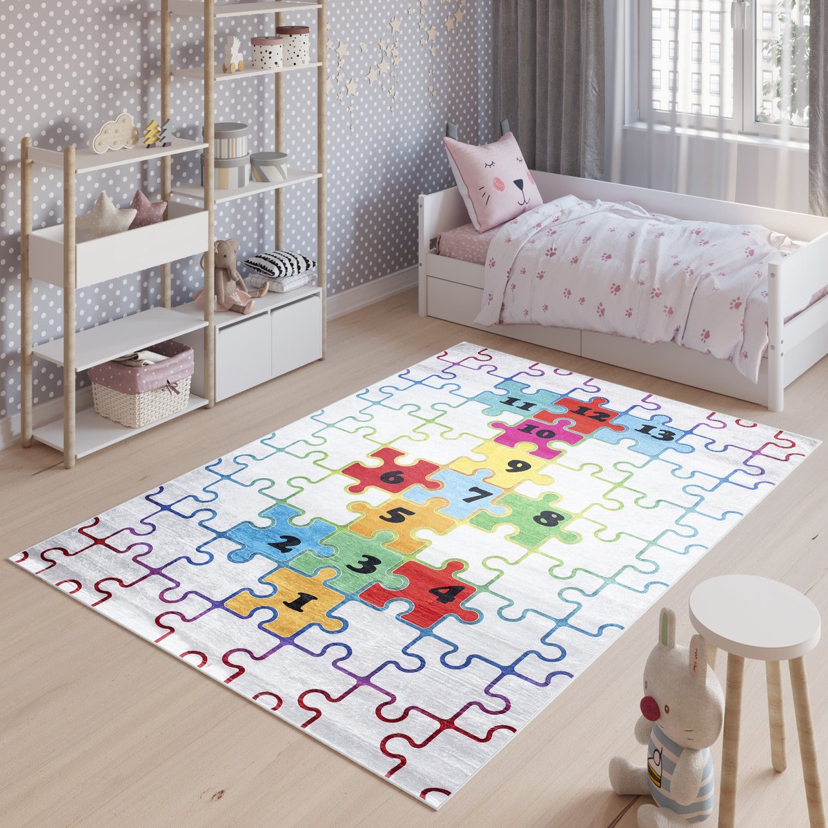 Tapiso Emma Vloerkleed Kinderkamer Speeltapijt Kleed Speelmat- 80x150 blauw 5