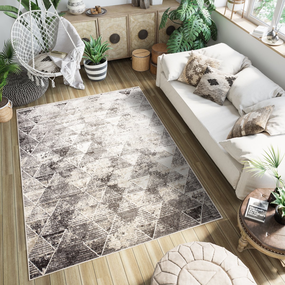 Tapiso Petra Vloerkleed Modern Laagpolig Beige Tapijt Maat- 160x220 Bruin Creme 3