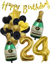 24 Jaar Verjaardag Cijferballon 24 - Feestpakket Snoes Ballonnen Pop The Bottles - Zwart Goud Groen Versiering