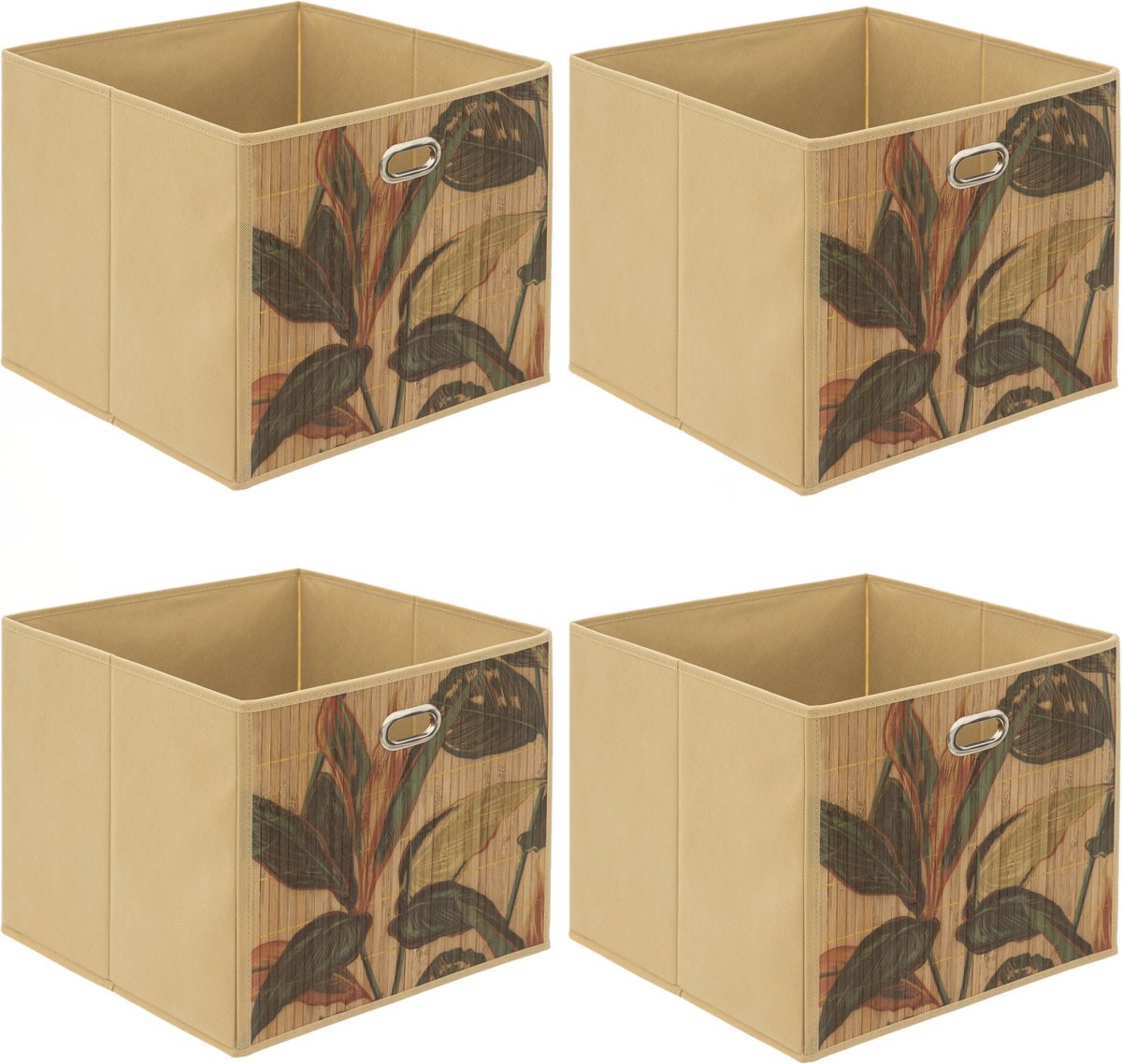 5Five Opbergmand/kastmand - 4x - 29 liter - beige - bamboe - 31 x 31 x 31 cm - Vakkenkast manden