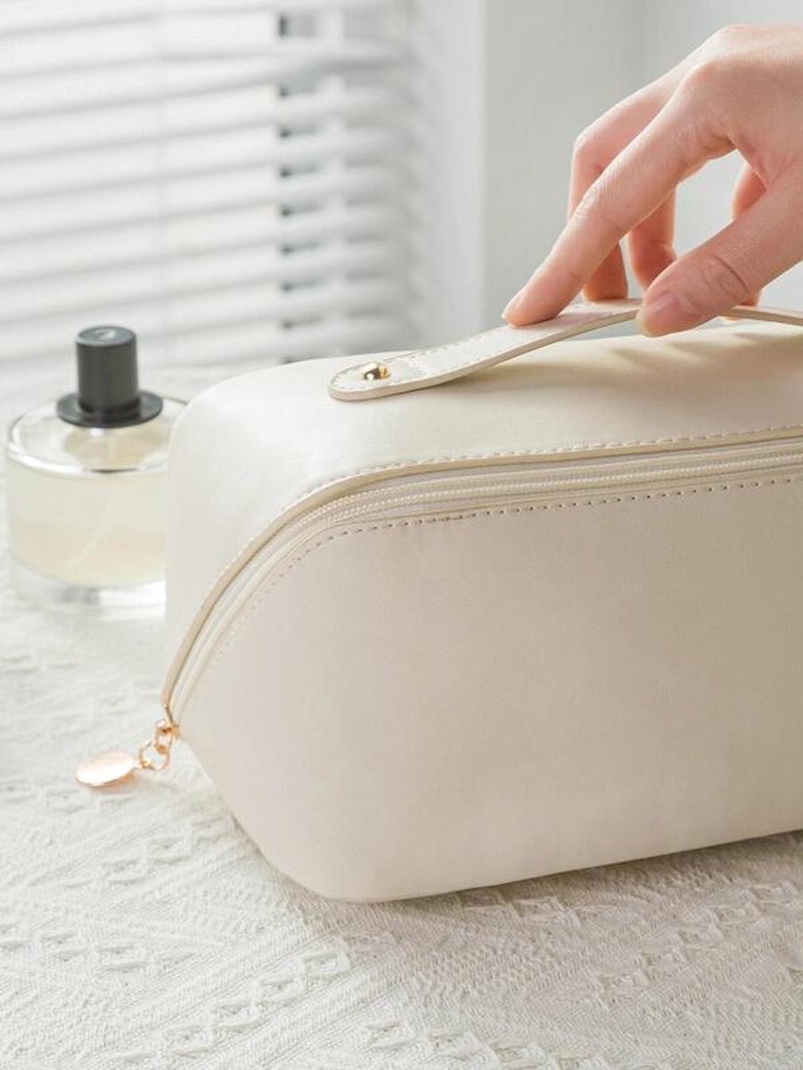 Luxe Make-up Tas Beige + Beauty Blender Spons - Toilettas - Reistas - Tas Voor Toilet Artikelen - Beauty case - Cosmetica tas - Handige Make-up Tas - Make-up Organizer - Skincare Organizer - Reis Toilettas - Multifunctionele Make-up Tasje - Case Tool van Merkloos / Sans marque — cadeau in Mode & Accessoires - foto 5