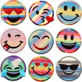 Kleding Patchs - Kleurrijk smileygezicht met glitters 9 delige set - Patches - Strijk Embleem - stof & strijk applicatie - Versiering Voor Kleding